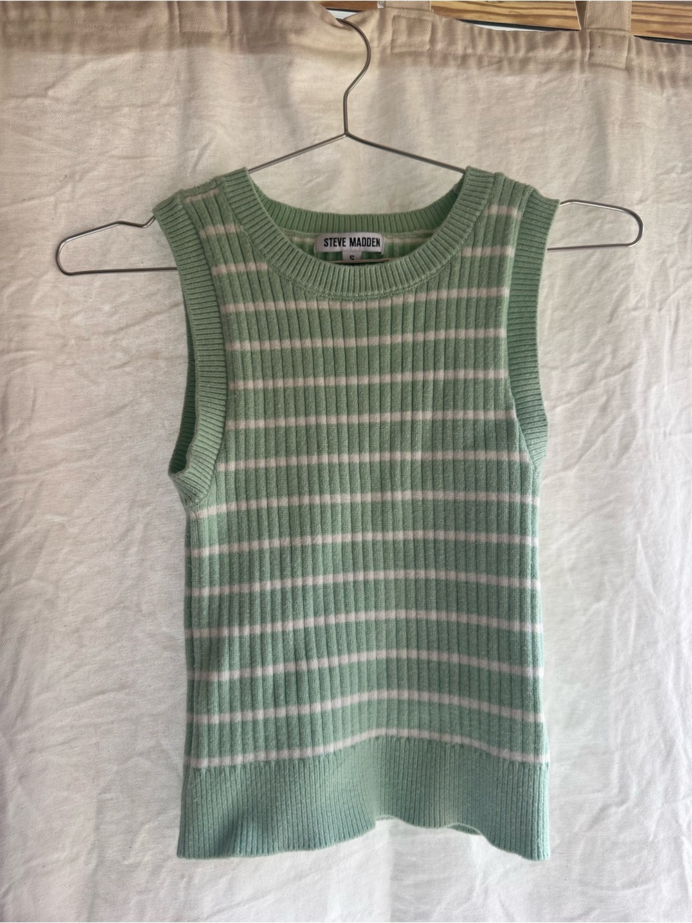 Steve Madden Mint Green & White Striped Sleeveless Knit Tank